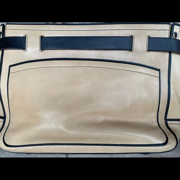 REED KRAKOFF Beige with Black Trimmed Leather "Boxer" Tote Bag. - Picture 14 of 16